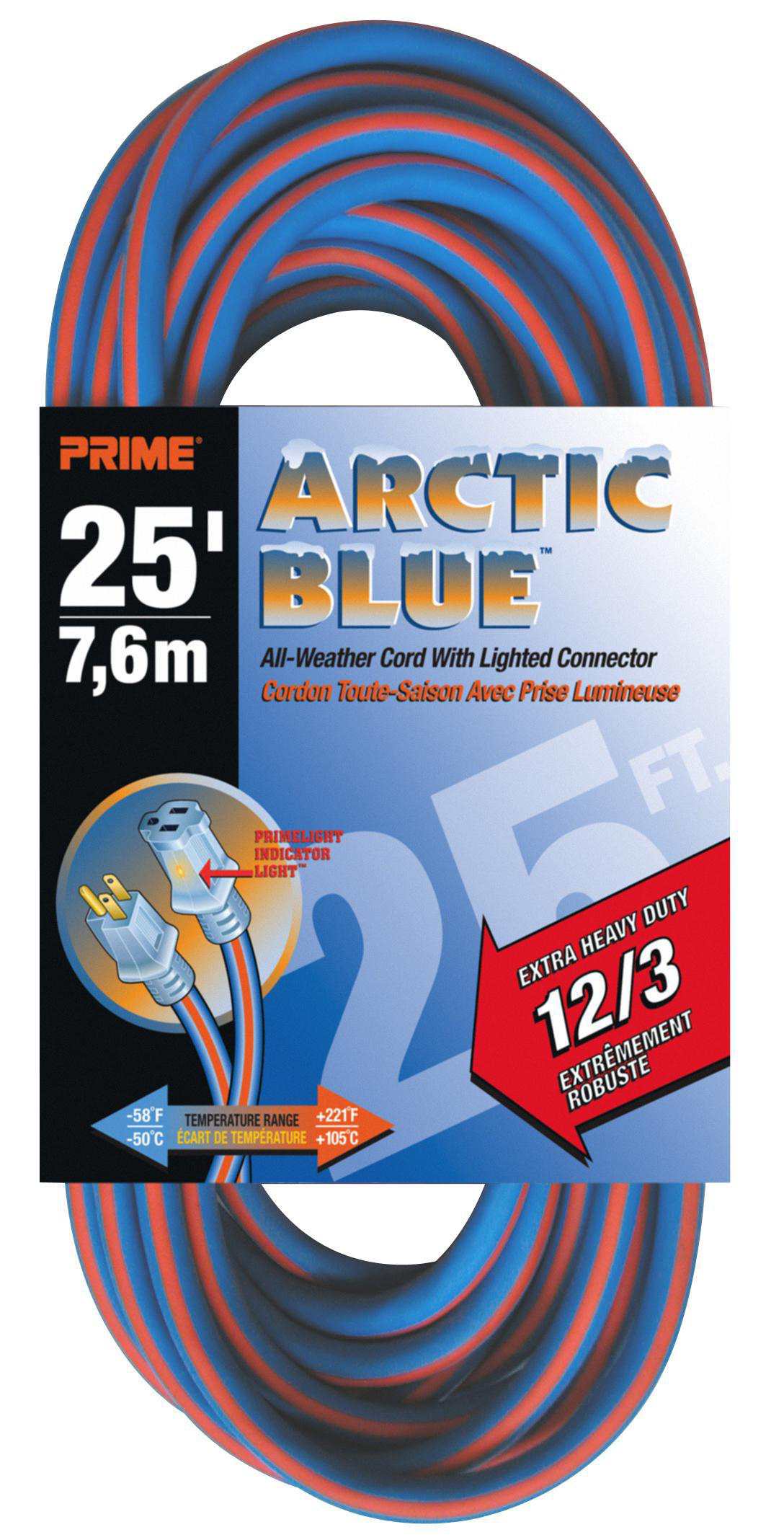Product image for Cord extension 12AWG 3-conductor 15A 125V 1875W blue/orange 25'