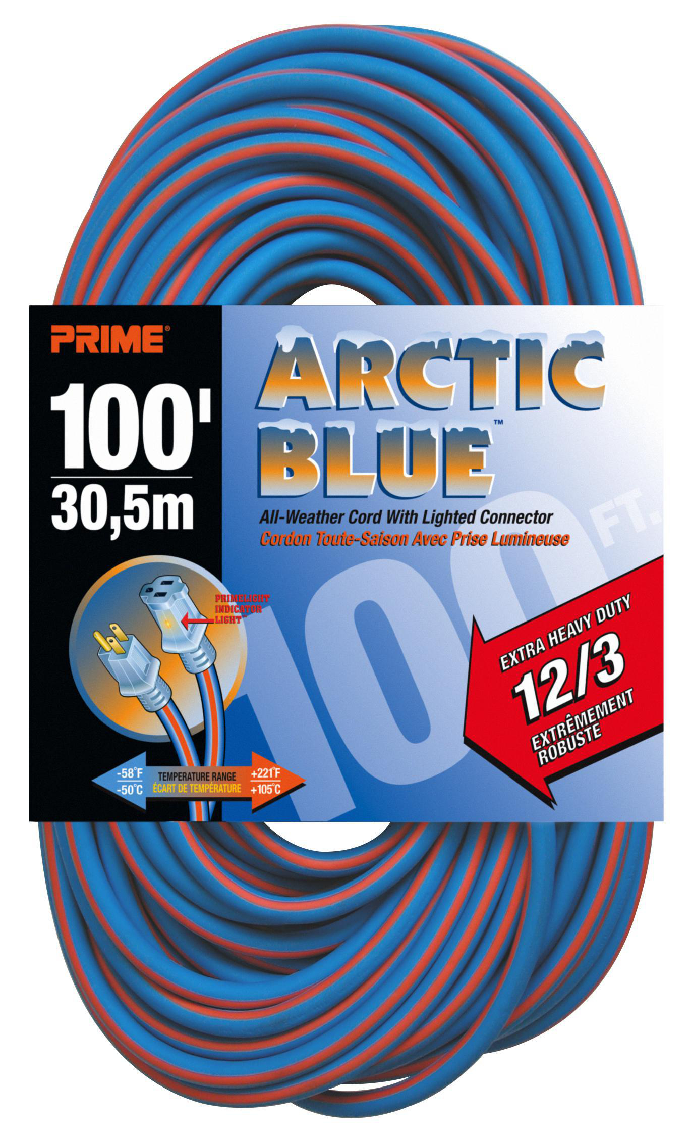 Product image for Cord extension 12AWG 3-conductor 15A 125V 1875W blue/orange 100'