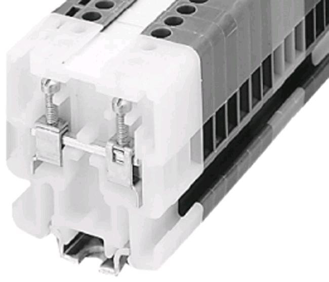 Product image for Block terminal 1-circuit screw pressure plate finger-safe 12-30AWG 30A 600V white 3'rail