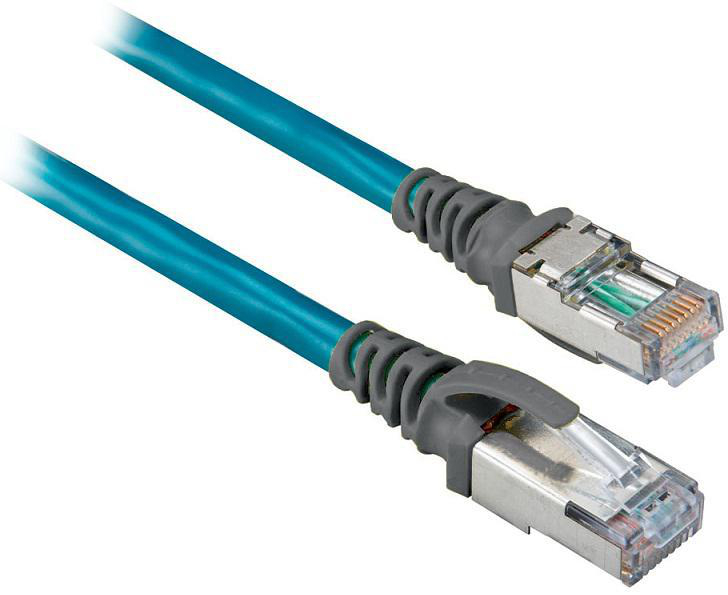 Product image for Patchcord 8-conductor RJ45 male left angle/straight teal 1.6m