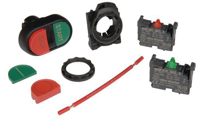Product image for Push button START/STOP flush green/ extended red metal hinged