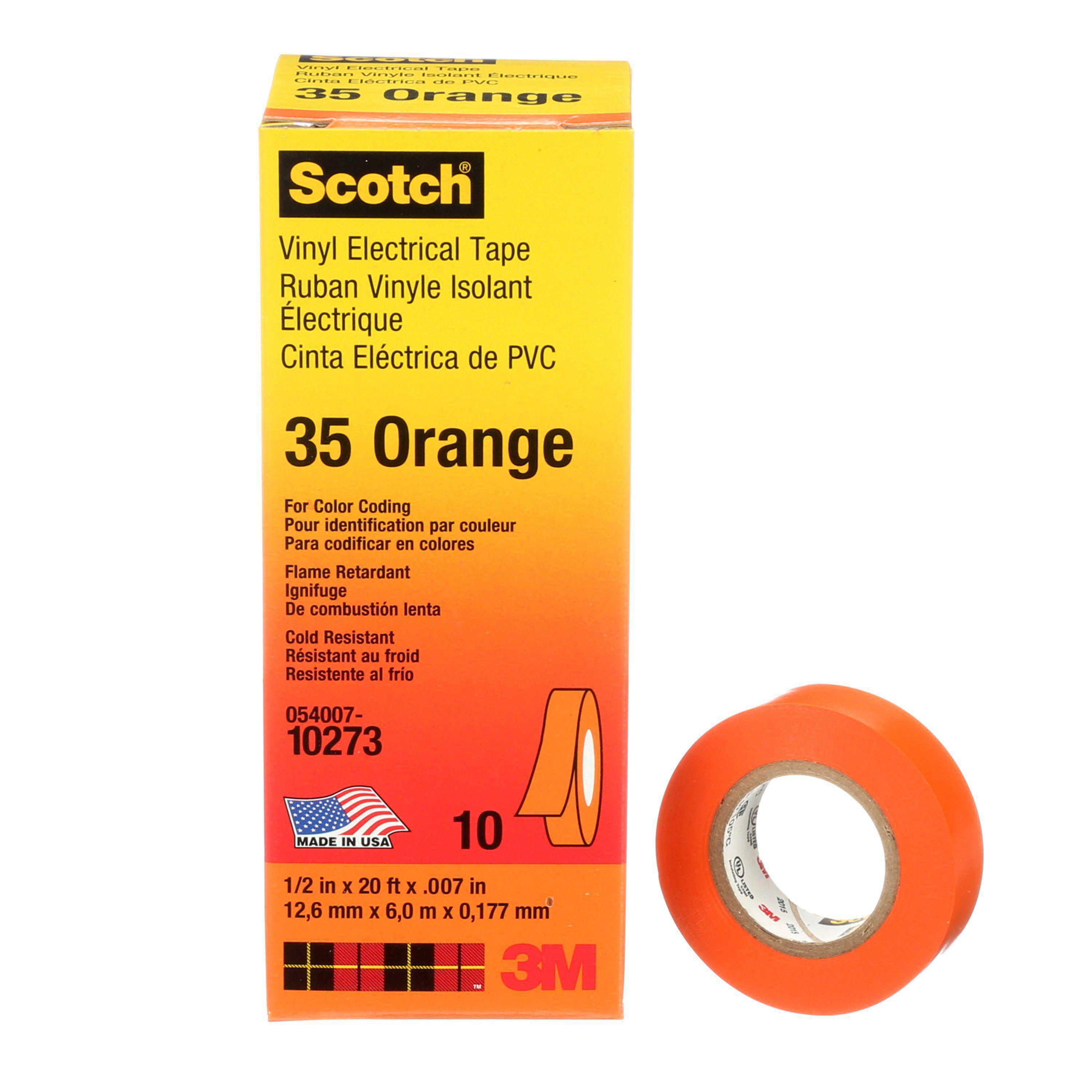 Product image for MMM 35-1/2X20OR 7000058438 TAPE VINYL ORANGE 1/2" X 20FT