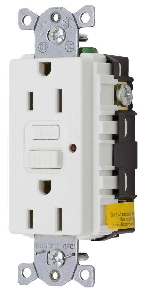 Product image for Receptacle GFCI thermoplastic 2P3W 20A 5-20R wht