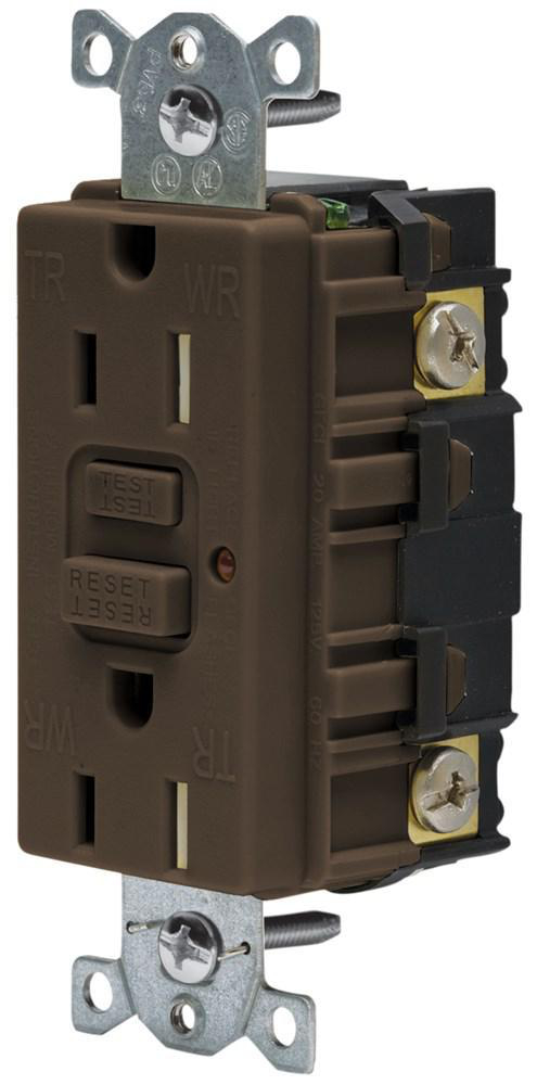 Product image for Receptacle GFCI duplex nyl 15A 5-15R brown
