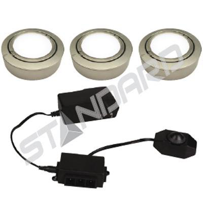 Product image for Puck light kit LED 10W 15V 3000K brushed nickel 3/pack
