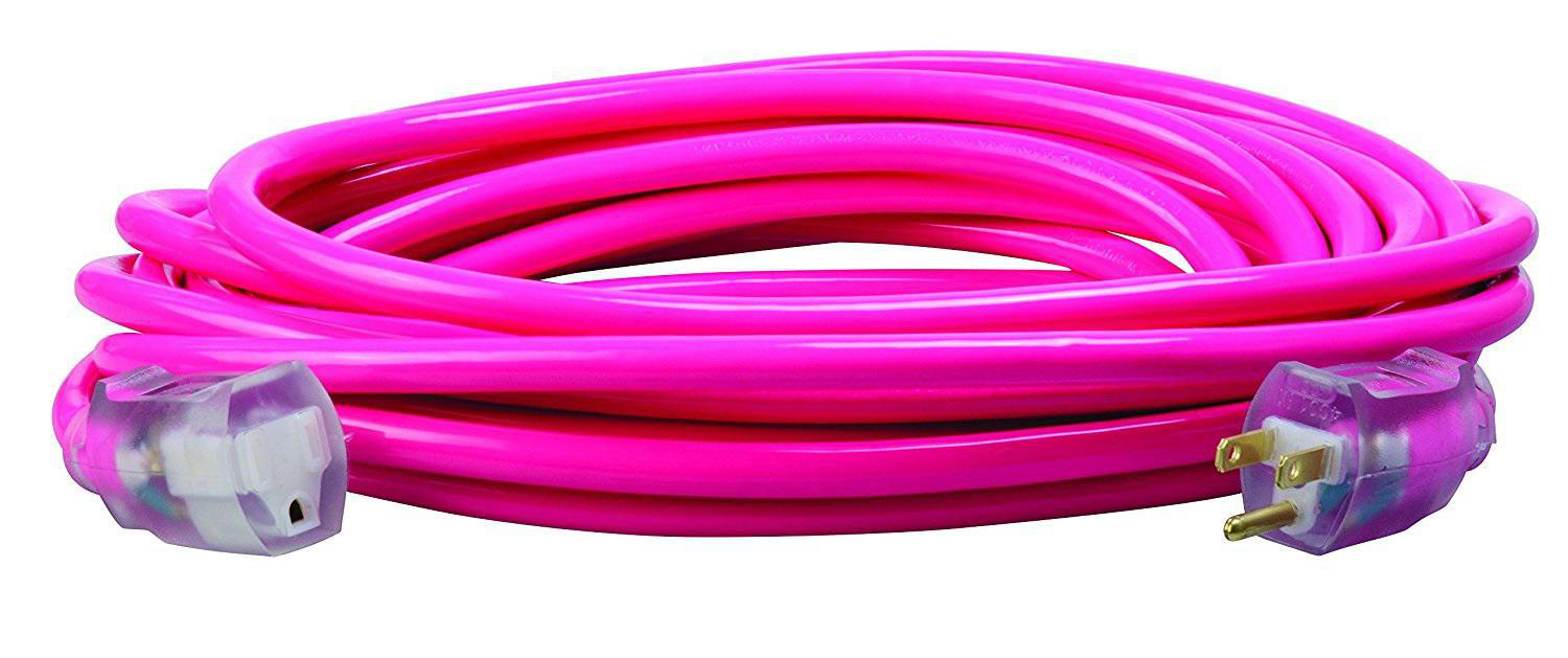 COLEMAN 2577SW000A EXTENSION CORD #12G 3C SJTW 7.6MTR 25FT NEON PINK OUTDOOR PVC 125V 15A SINGLE OUTLET WITH POWER INDICATOR LIGHT