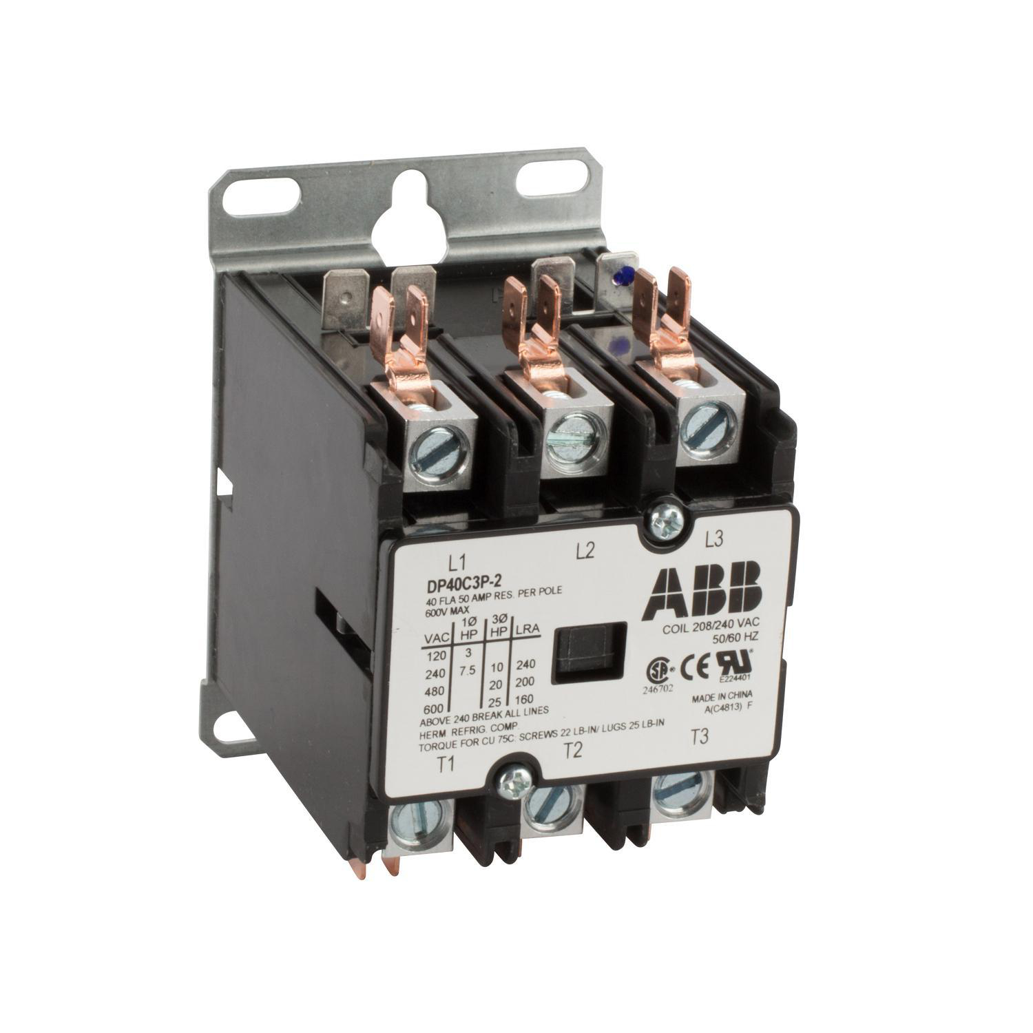 Product image for ABB DP40C3P-2 40A 3P 208V 240V DEFINITE PURPOSE CONTACTOR