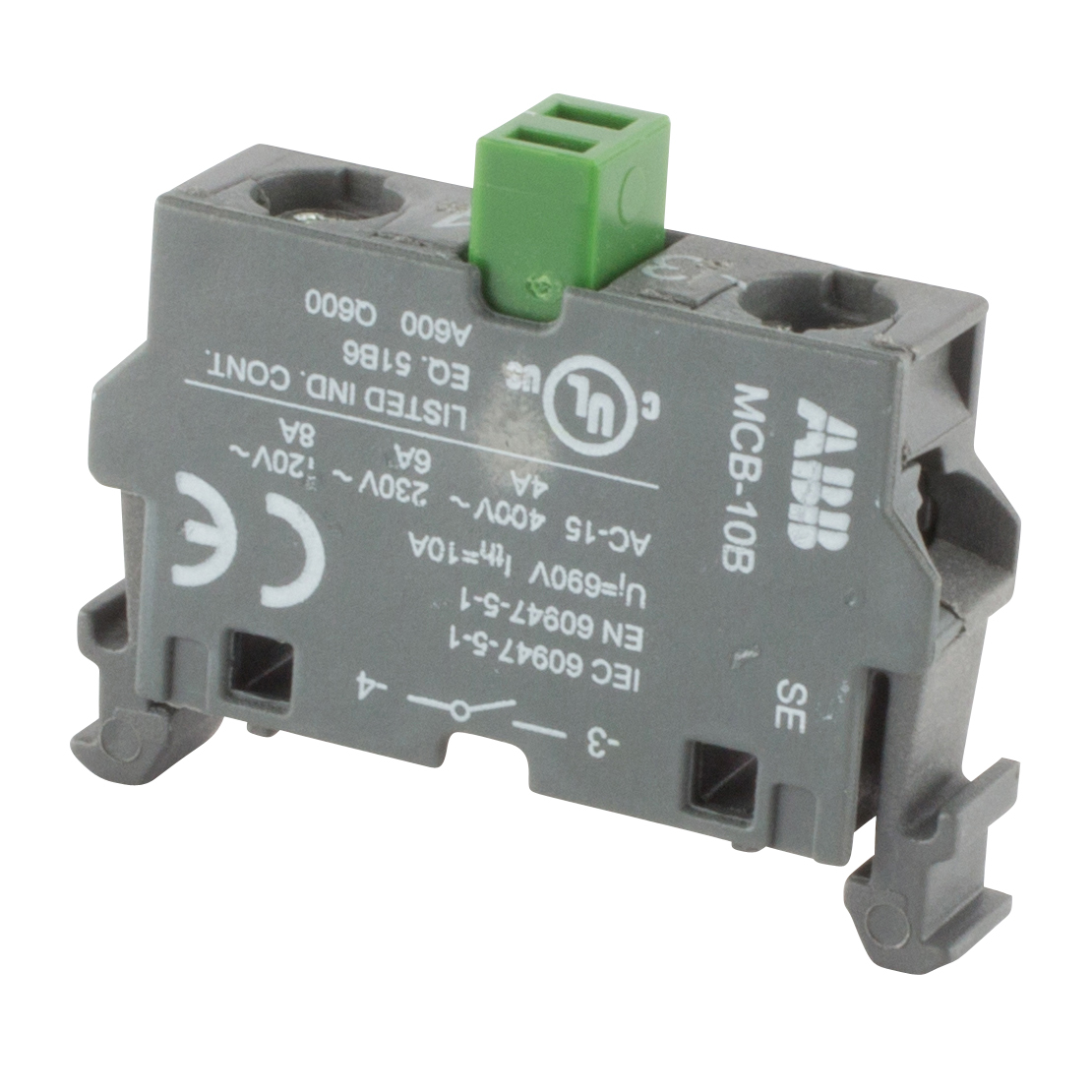 Product image for ABB MCB-01B 1NC CONTACT BLOCK FRONT MOUNTING FOR 22MM PB ENCLOSURE AND ON 35MM DIN RAIL