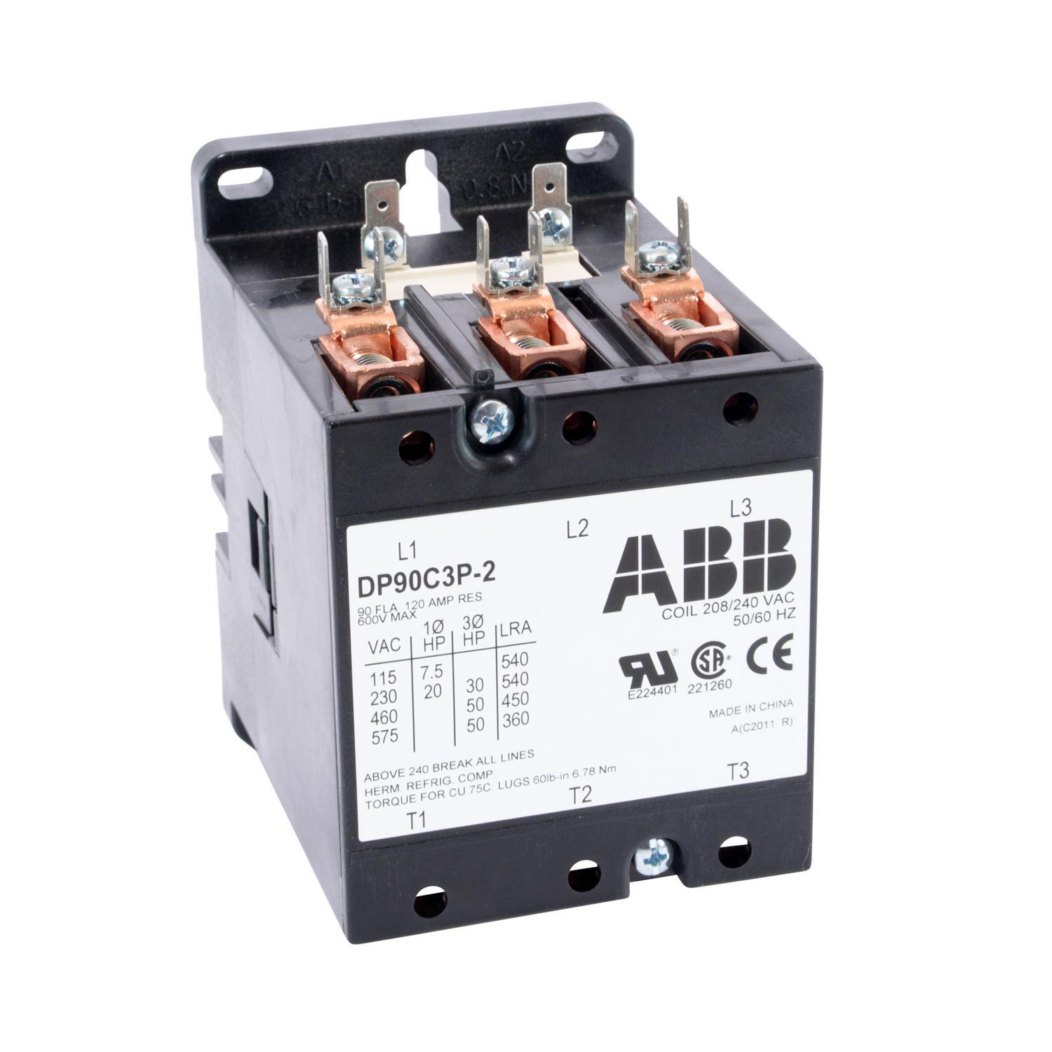Product image for Contactor definite purpose non-reversing 3P 3NO 208/240VAC 90AMP
