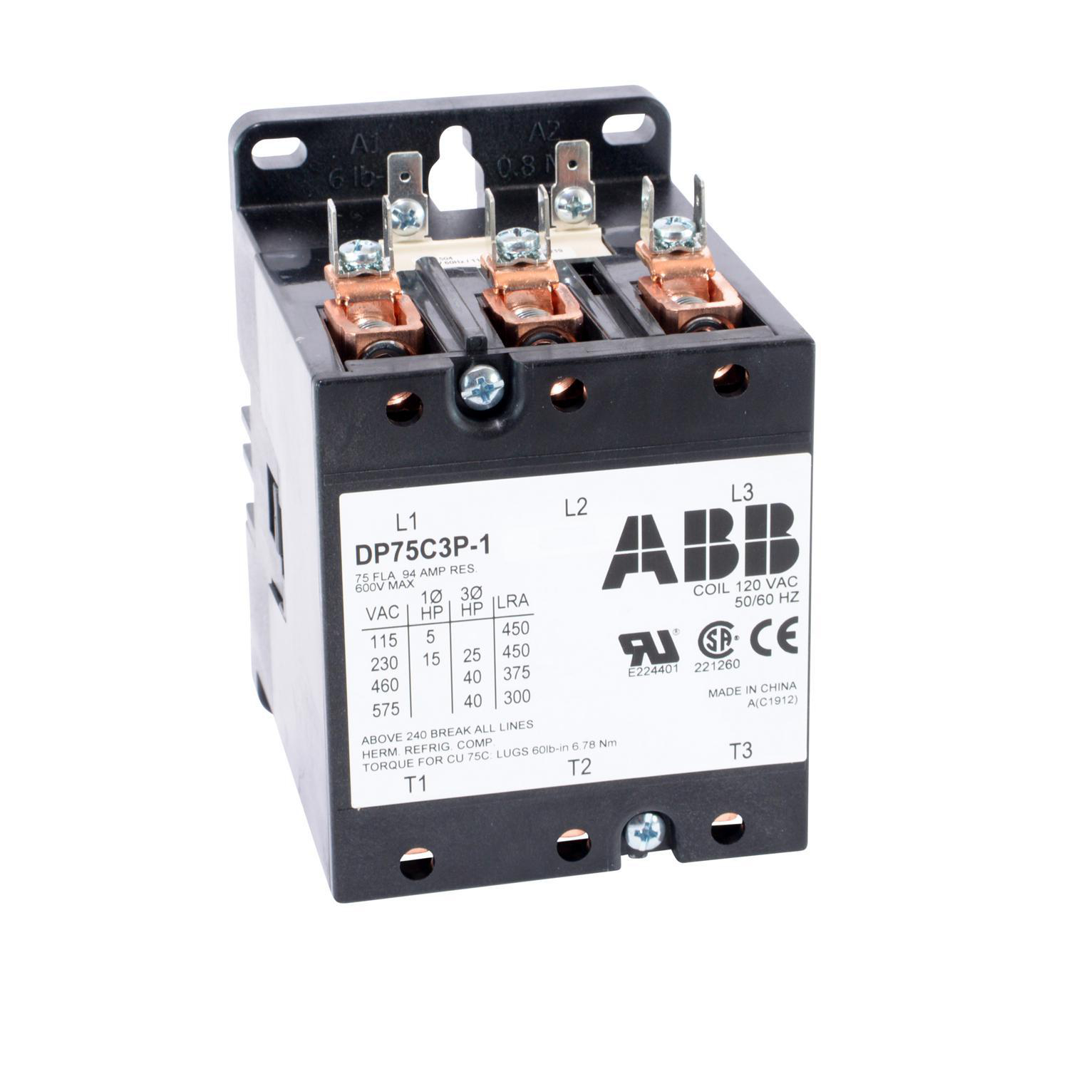 Product image for Contactor definite purpose non-reversing 3P 3NO 120VAC 75AMP