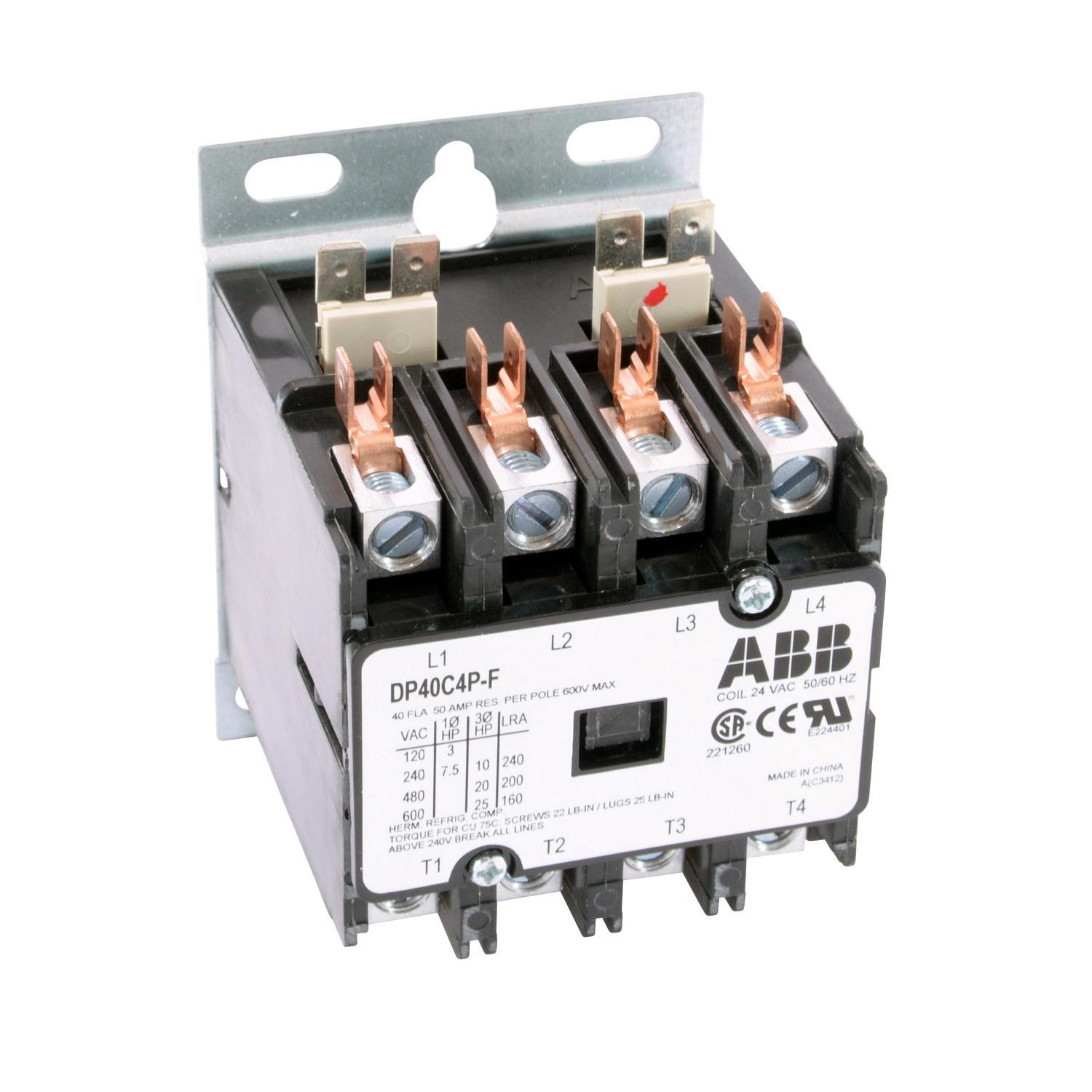 Product image for Contactor definite purpose non-reversing 4P 4NO 24VAC 40AMP