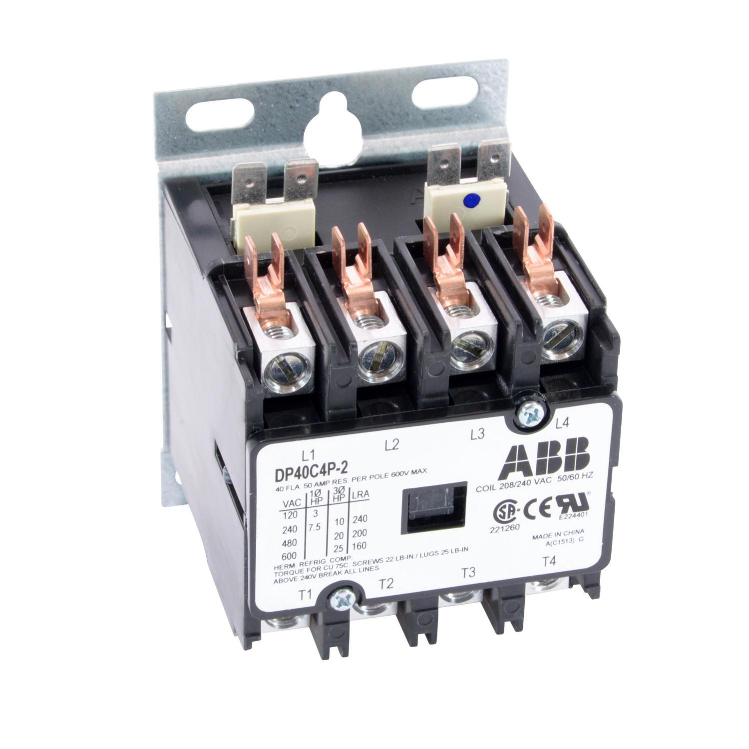 Product image for Contactor definite purpose non-reversing 4P 4NO 208/240VAC 40AMP