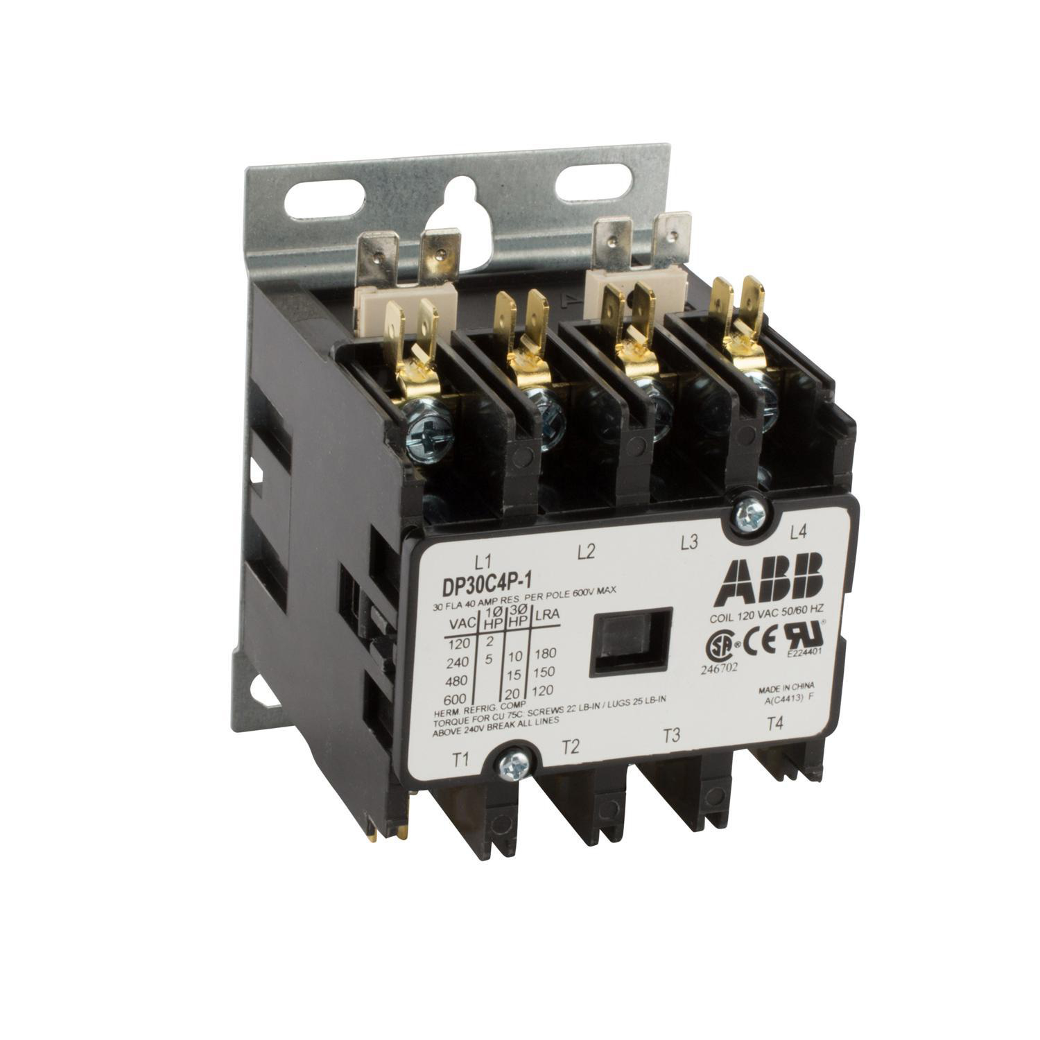 Product image for ABB DP30C4P-1 CONTACTOR 30A 4P 120V DEFINITE PURPOSE