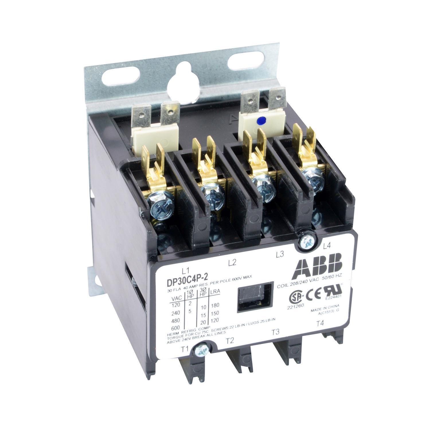 Product image for Contactor definite purpose non-reversing 4P 4NO 208/240VAC 30AMP