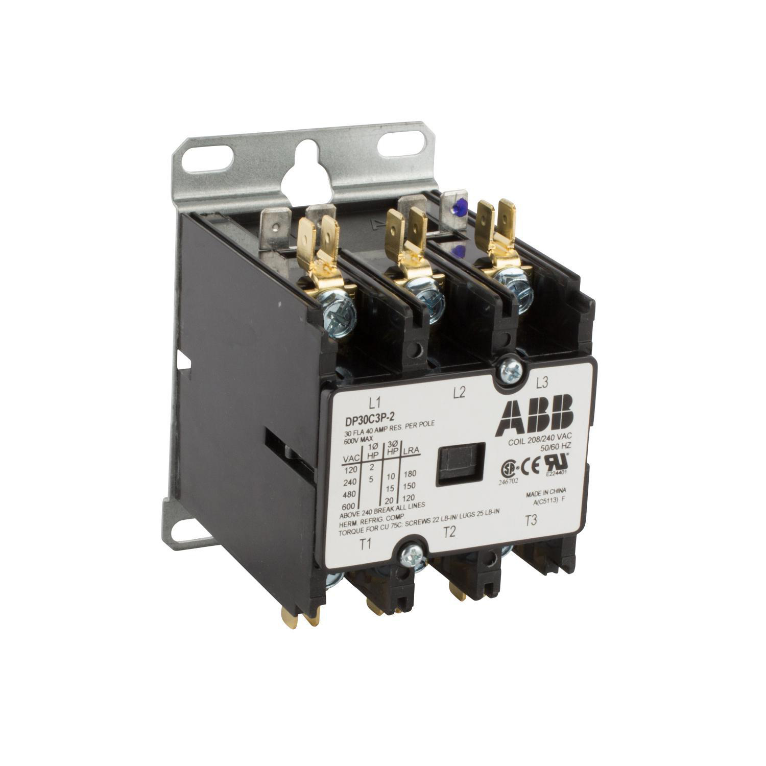 Product image for Contactor definite purpose non-reversing 3P 30A 240V COIL