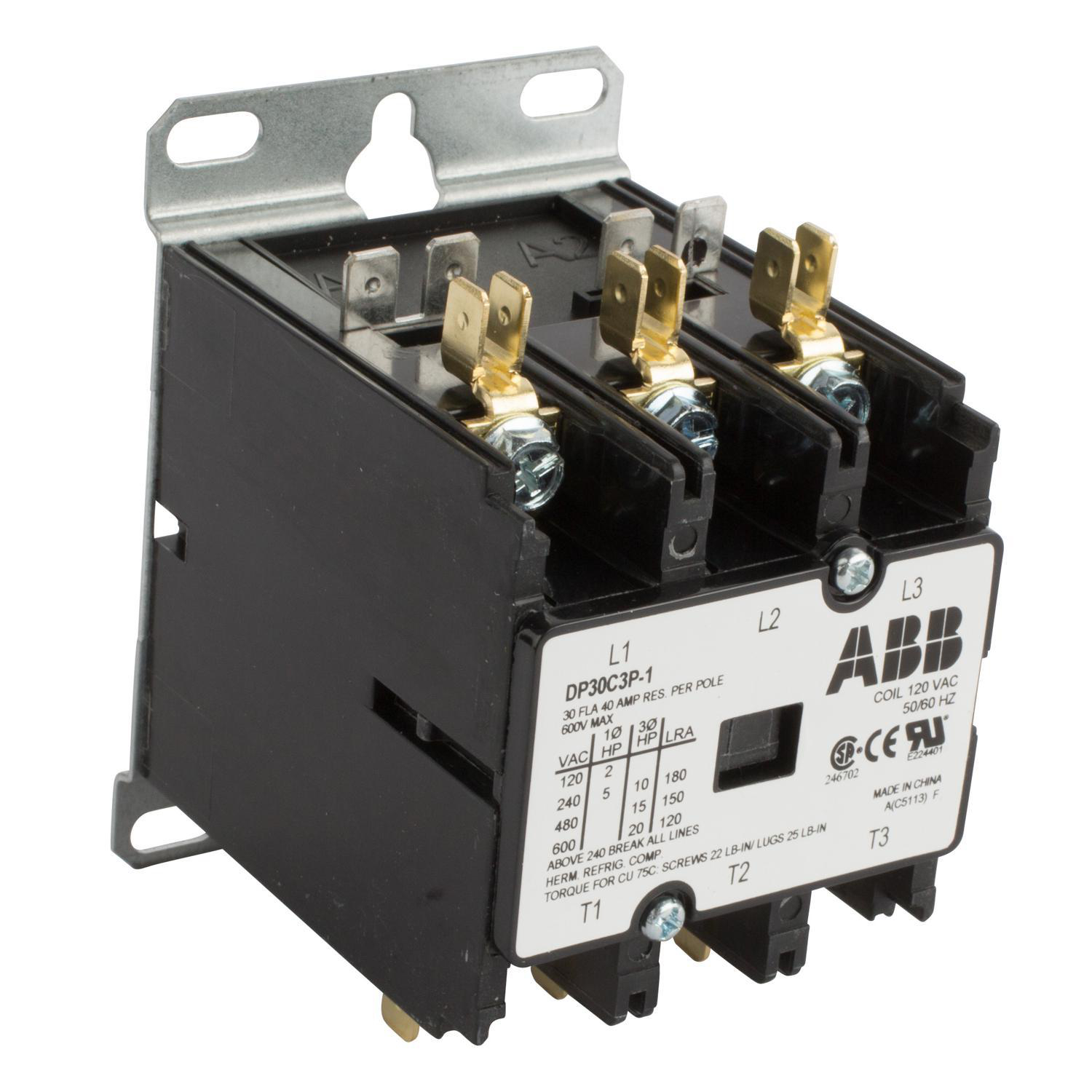 Product image for Contactor definite purpose non-reversing 3P 30A 120V COIL