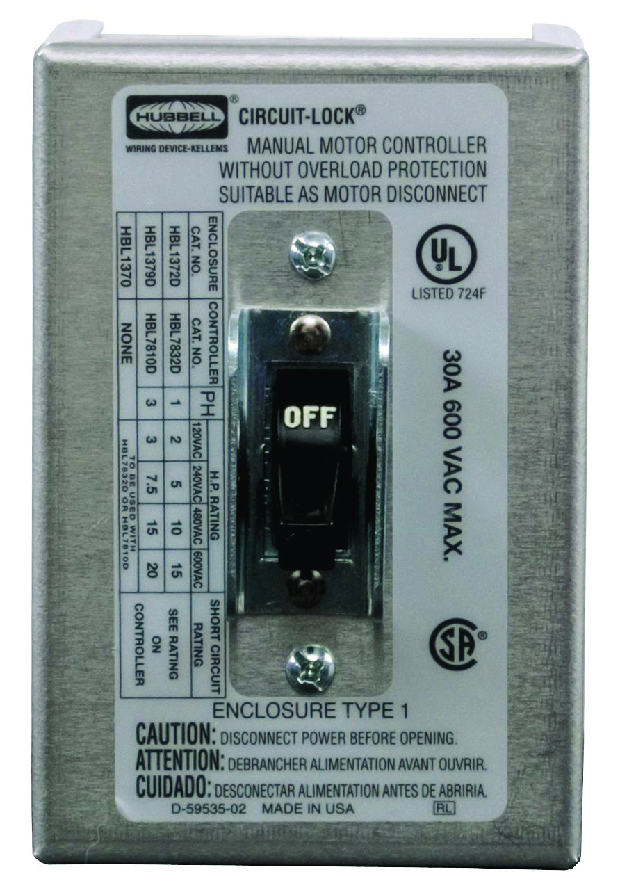 Hubbell HBL7842D 40 Amp 600 VAC 2-Pole Manual Motor Control Switch