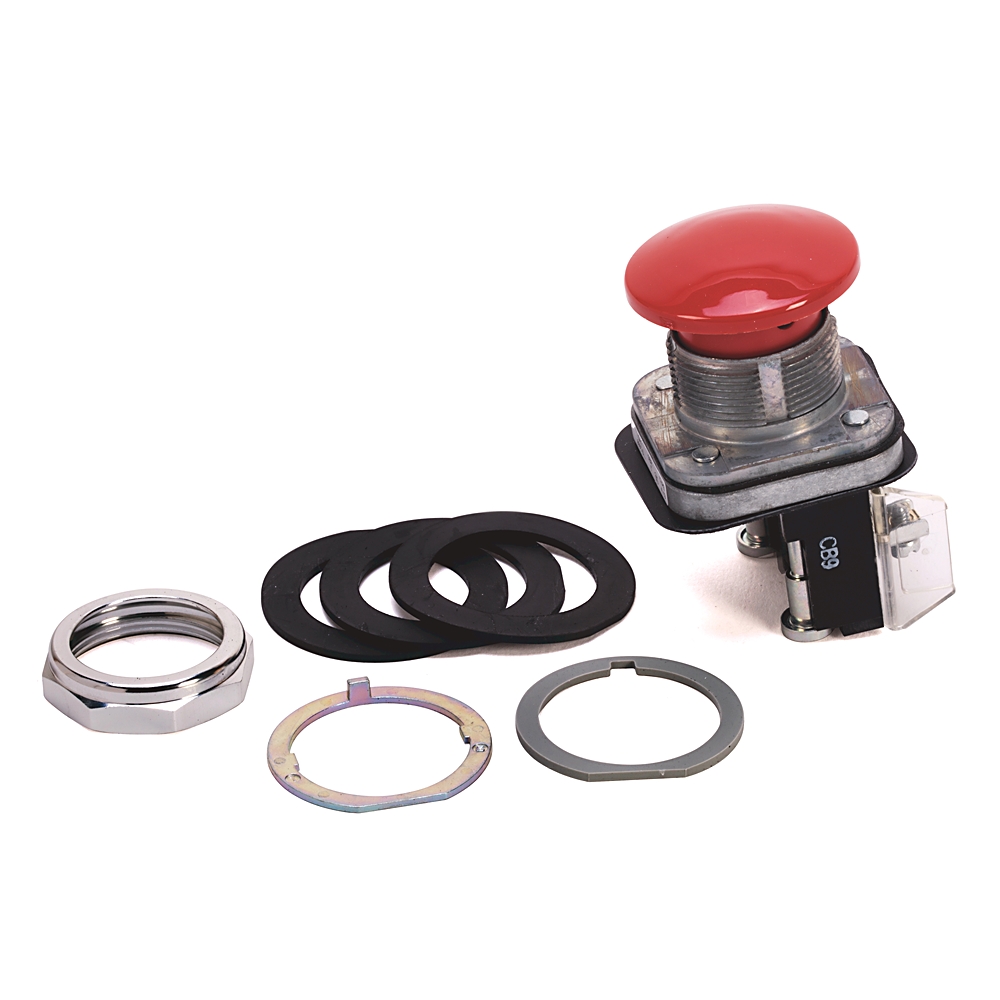 Product image for Pushbutton momentary 1NC mushroom head red