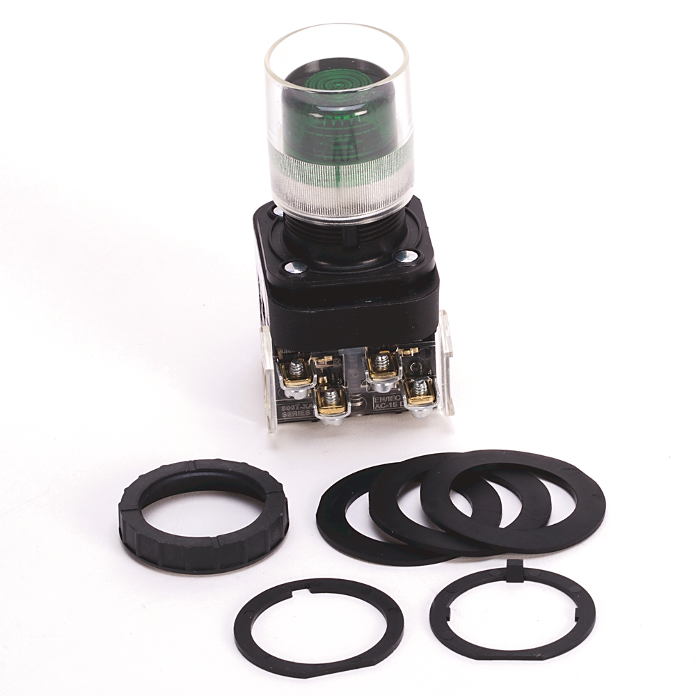 Product image for Pushbutton extended head with guard LED 120VAC green lens