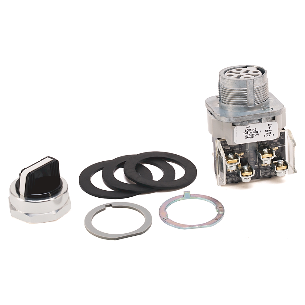 ABRA 800T-H2A SWITCH SELECTOR 30.5MM 2-POSITION NON-ILLUMINATED WHITE STANDARD KNOB MAINTAINED NO GUARD 1NC 1NO