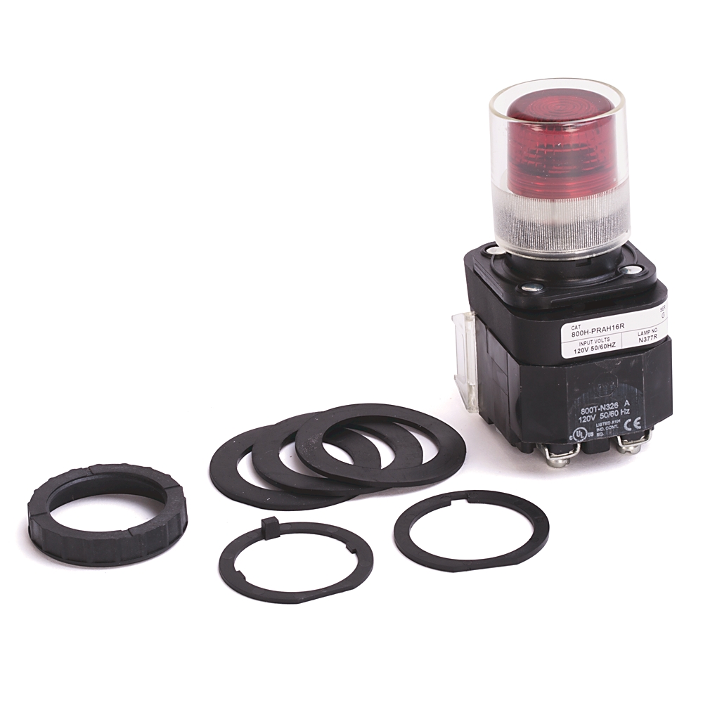Product image for Pushbutton extended head with guard LED 120VAC red lens