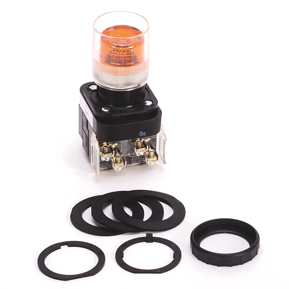 Product image for Pushbutton extended head with guard 120VAC amber lens