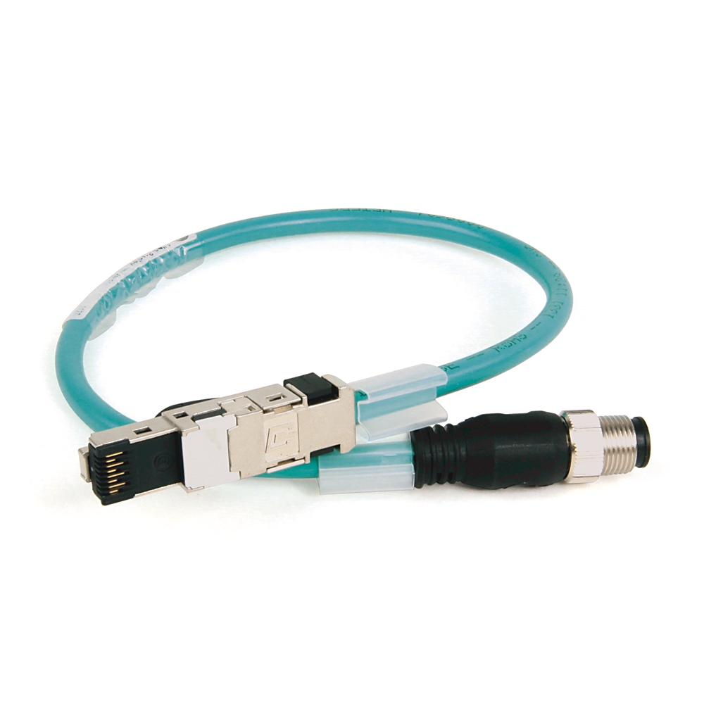 Product image for Patchcord 4-conductor M12 male/RJ45 straight teal 0.3m