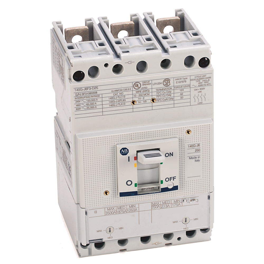 Product image for MCCB J-frame thermal-magnetic trip 3P 65kA 250AMP