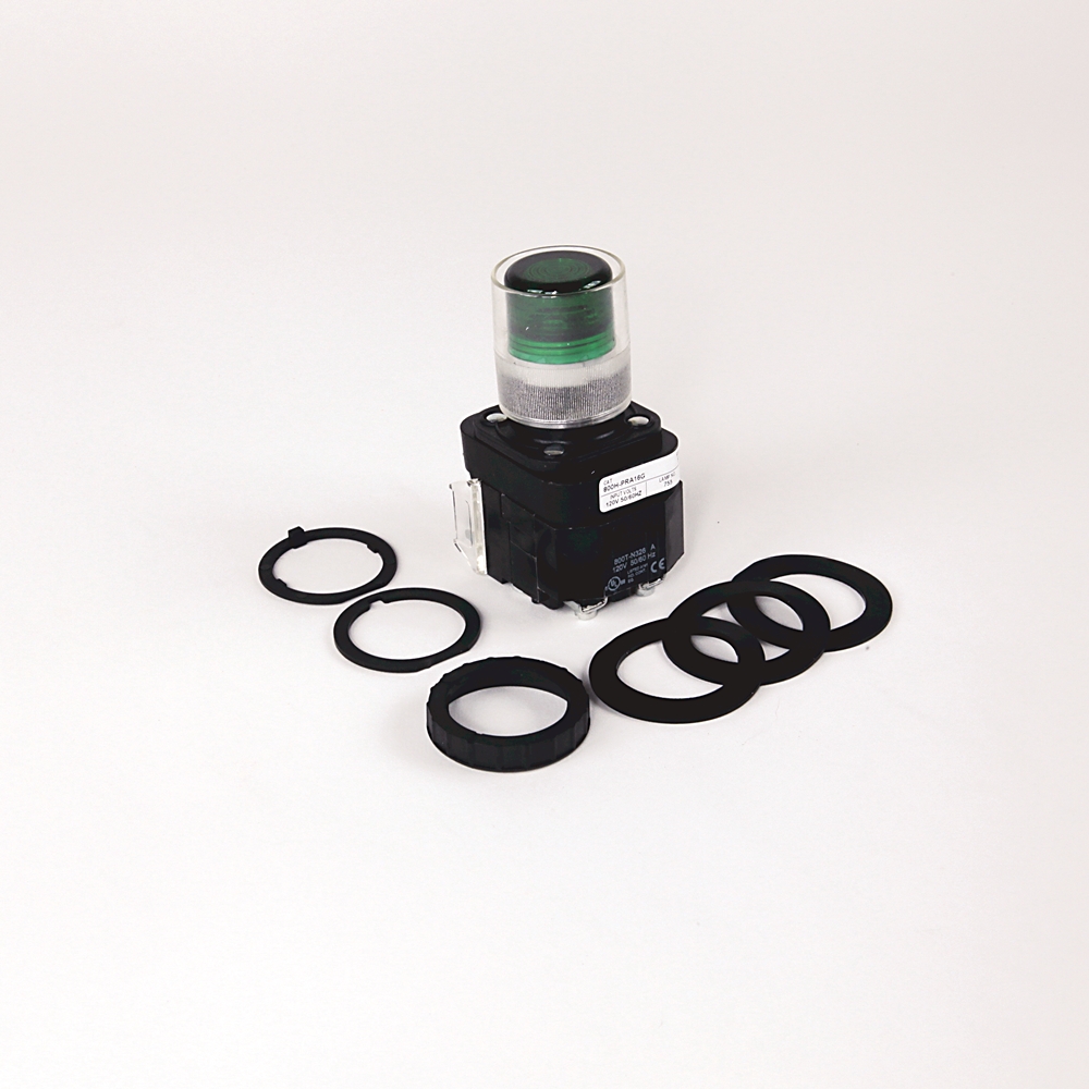 Product image for Pushbutton extended head with guard 120VAC blue lens