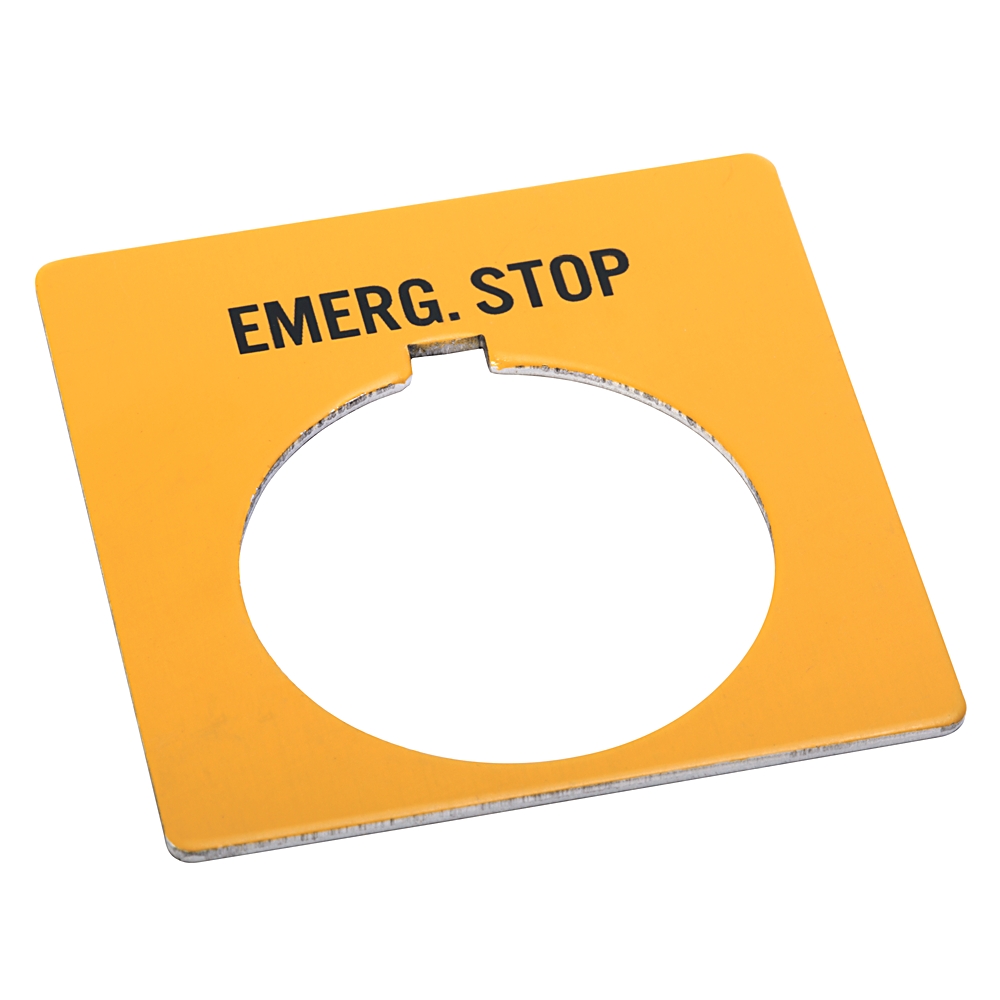 Product image for ABRA 800T-X504Y NAMEPLATE LEGEND EMERGENCY STOP YELLOW 30.5MM
