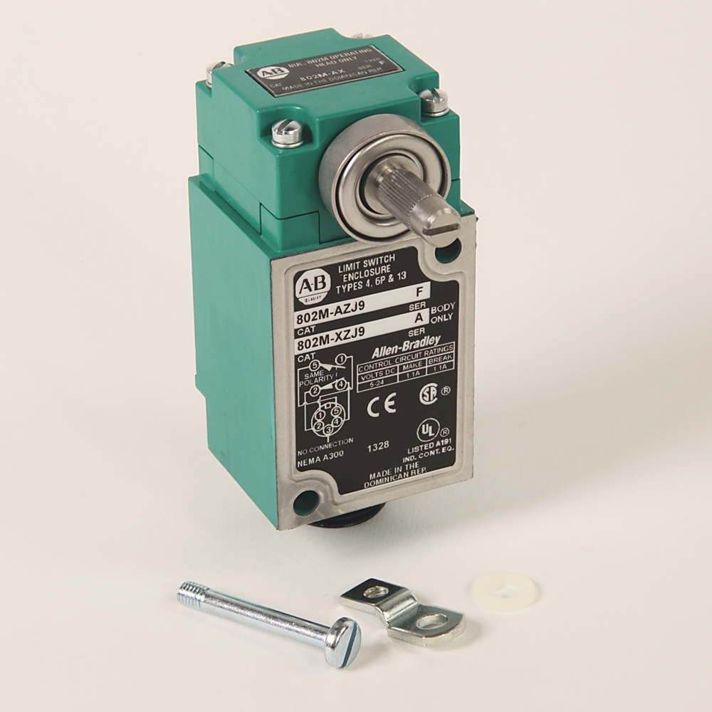 Product image for ABRA 802M-AZJ5LF LIMIT SWITCH PRE-WIRED FACTORY SEALED COMPLETE SWITCH LEVER TYPE SPRING RETURN STANDARD OPERATING TORQUE 2-CIRCUIT CLOCKWISE AND COUNTERCLOCKWISE DIRECTIONS 5-PIN MICRO-TYPE RECEPTACLE (J5 WIRING) LED INDICATING LIGHT 24V DC WIRED TO N.O. CONTACT