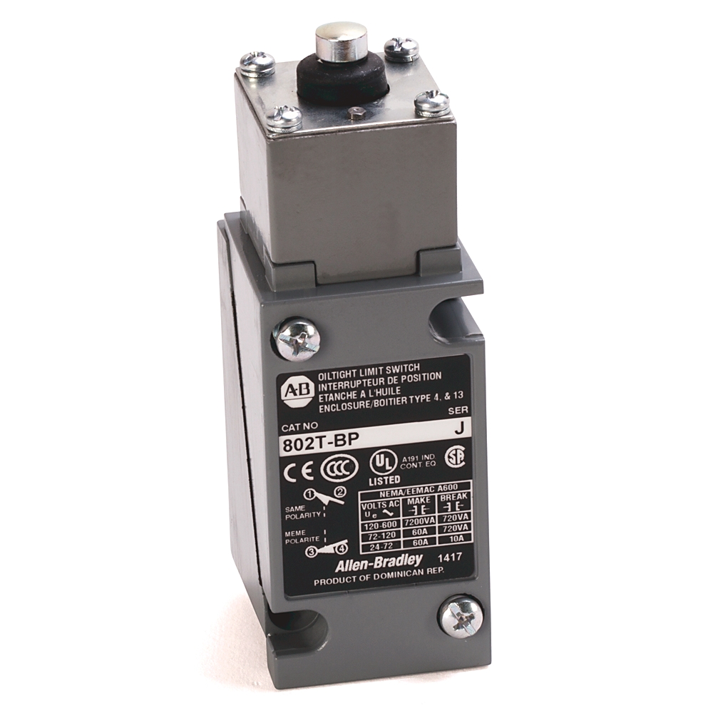 ABRA 802T-BP LIMIT SWITCH NEMA TYPE 4 AND 13 OILTIGHT CONSTRUCTION PLUG-IN TOP PUSH ROD 2-CIRCUIT