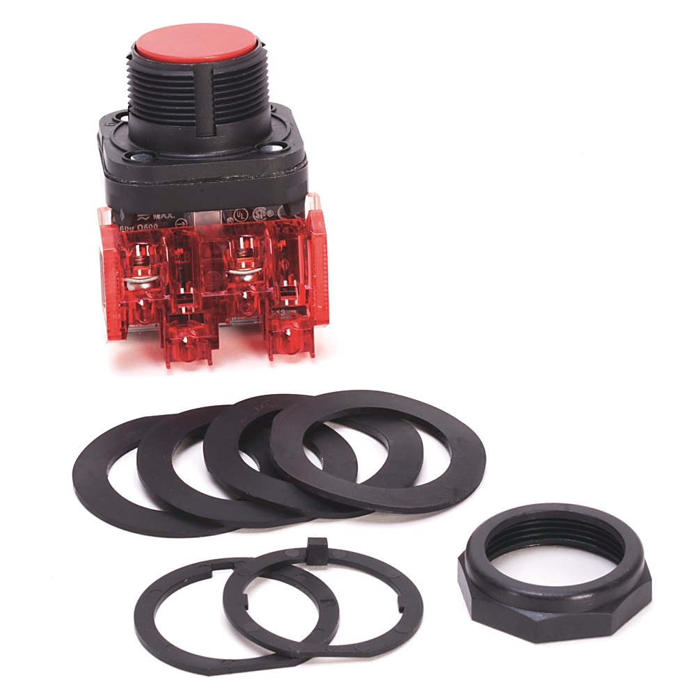 Product image for Pushbutton 1NC flush head standard finger safe guards red cap