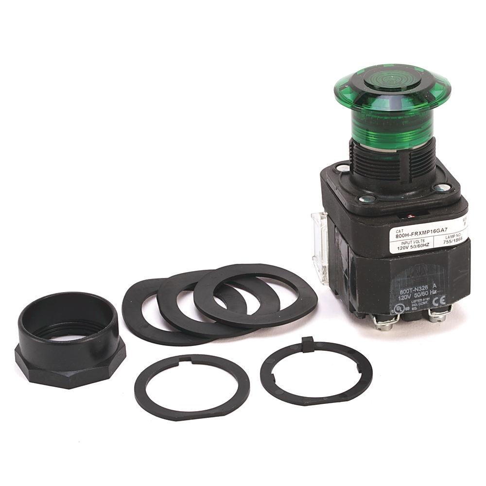 Product image for Pushbutton push-pull 1NCLB-1NC mushroom head momentary out & maintained center/in incandescent 120V