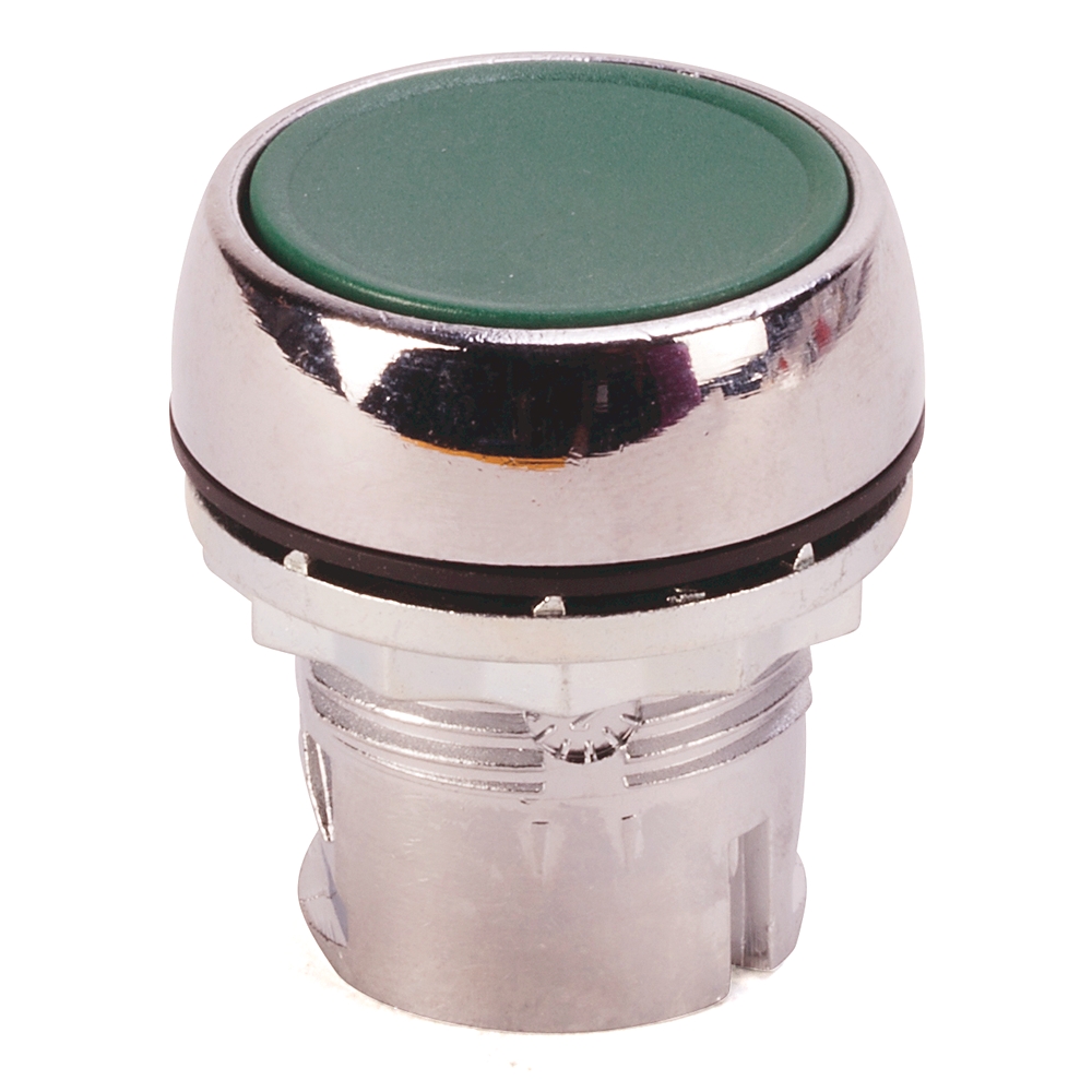 Product image for Pushbutton 1NO metal operator/latch flush green