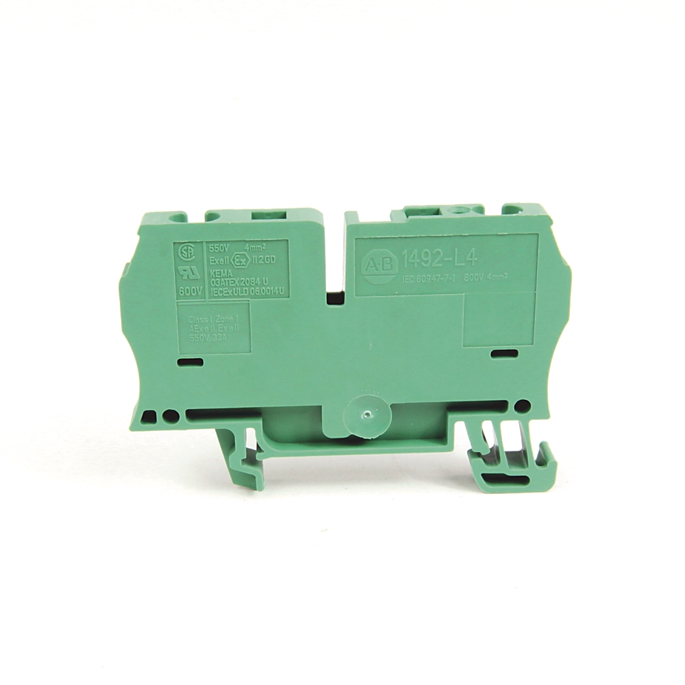 Product image for Block terminal feed-through spring-clamp 10-26AWG 35A 600V green