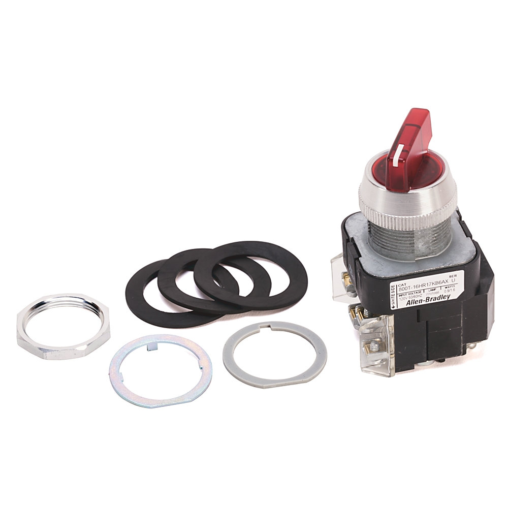 Product image for Switch selector 1NO-1NC spring return from left knob lever KL8-cam red