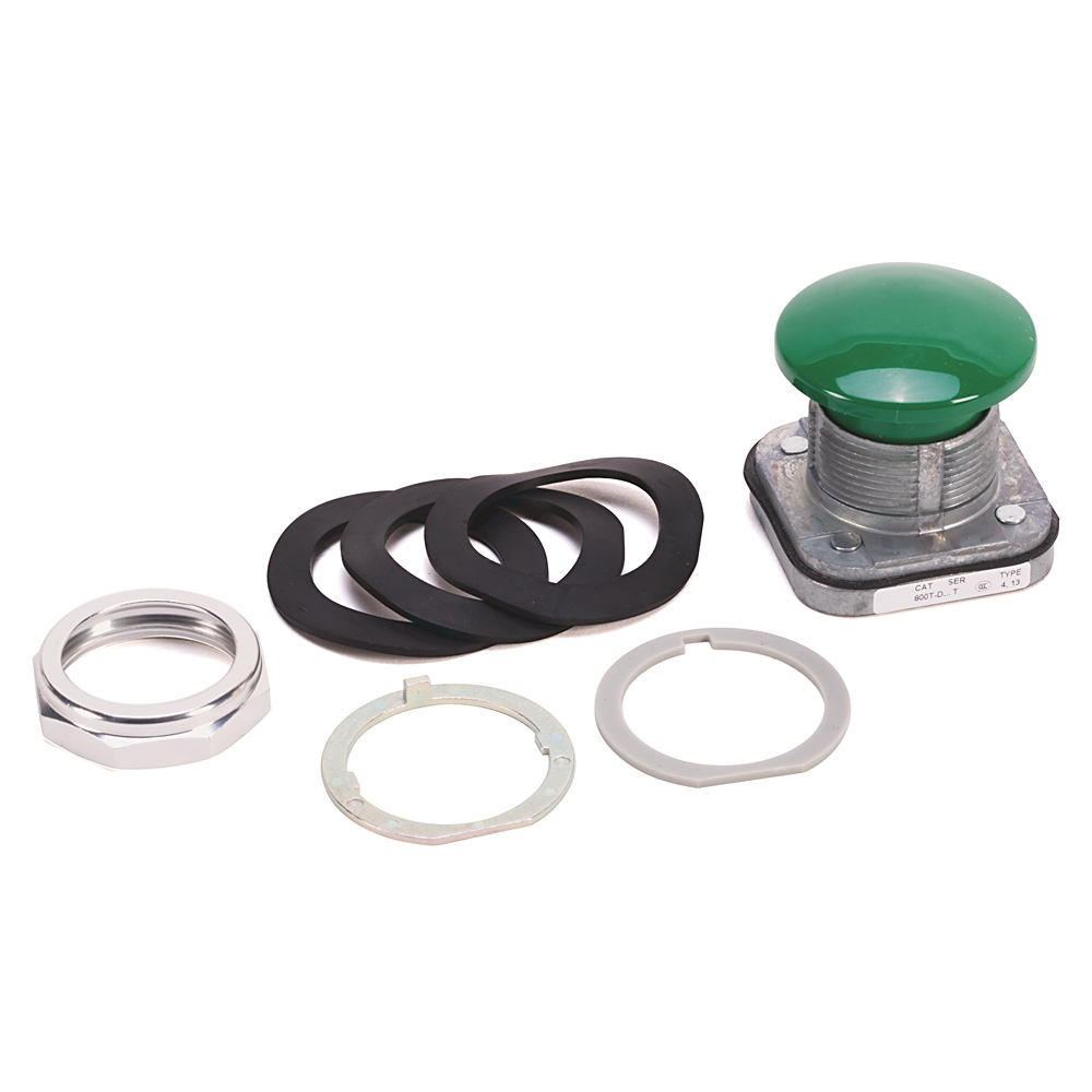 Product image for ABRA 800T-D1 PUSHBUTTON GREEN MUSHROOM HEAD GREEN-OPERATOR