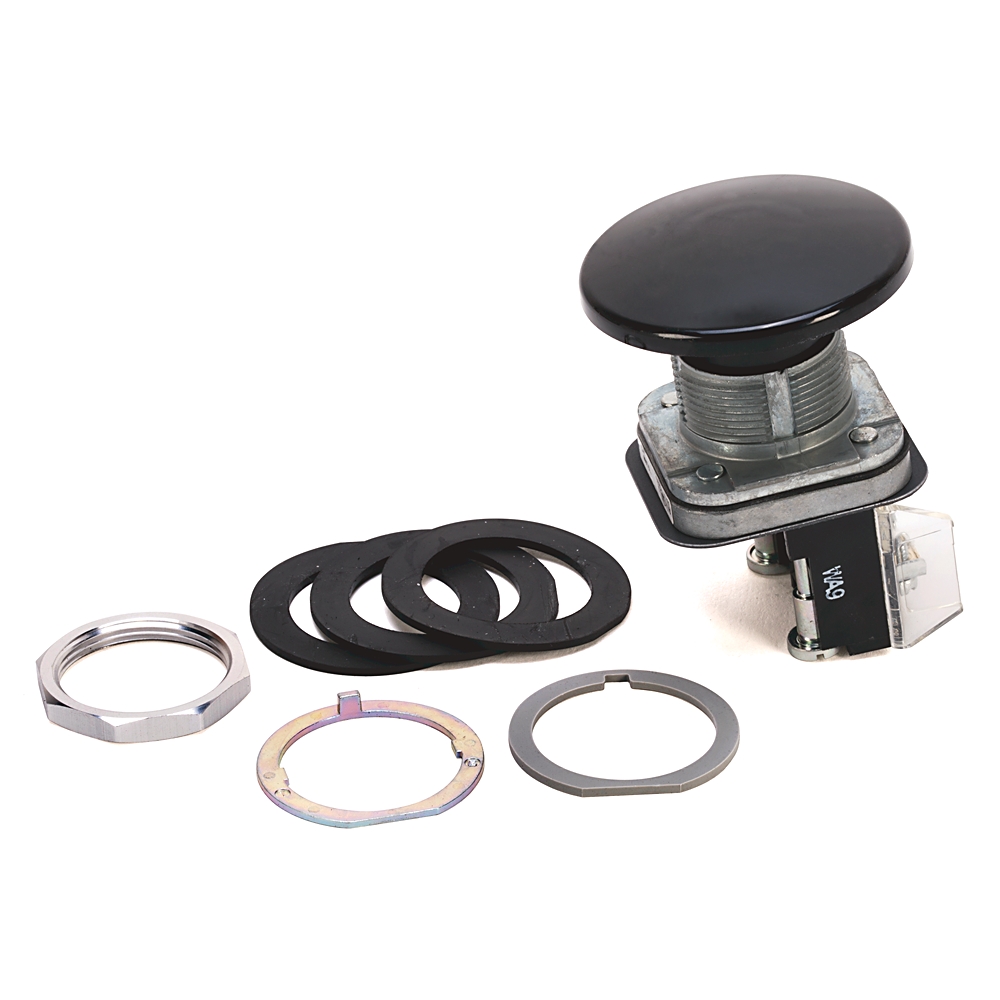 Product image for Pushbutton momentary 1NO jumbo mushroom head plastic black