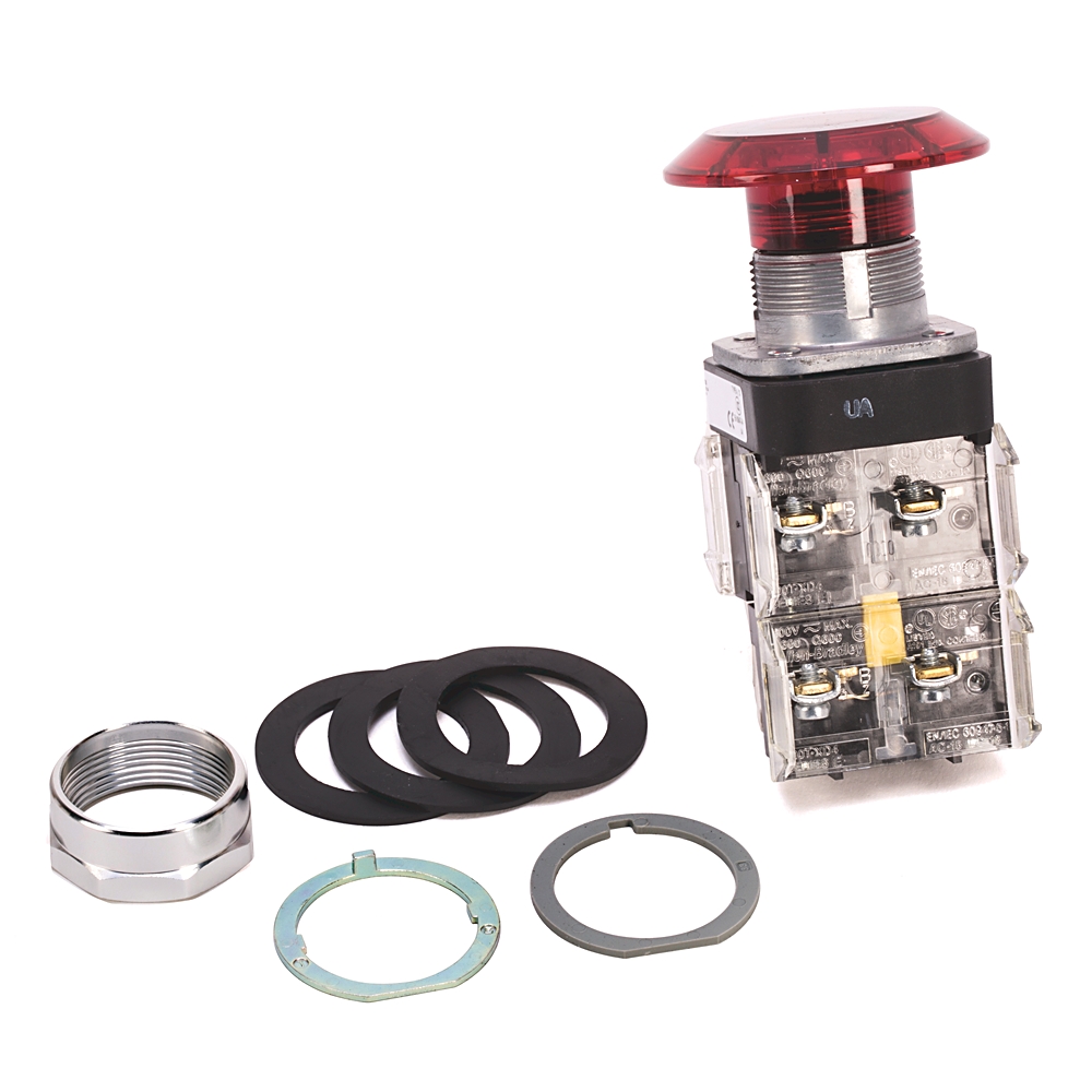 Product image for Operator push-pull 2NCLB jumbo mushroom head incandescent 120VAC/DC red