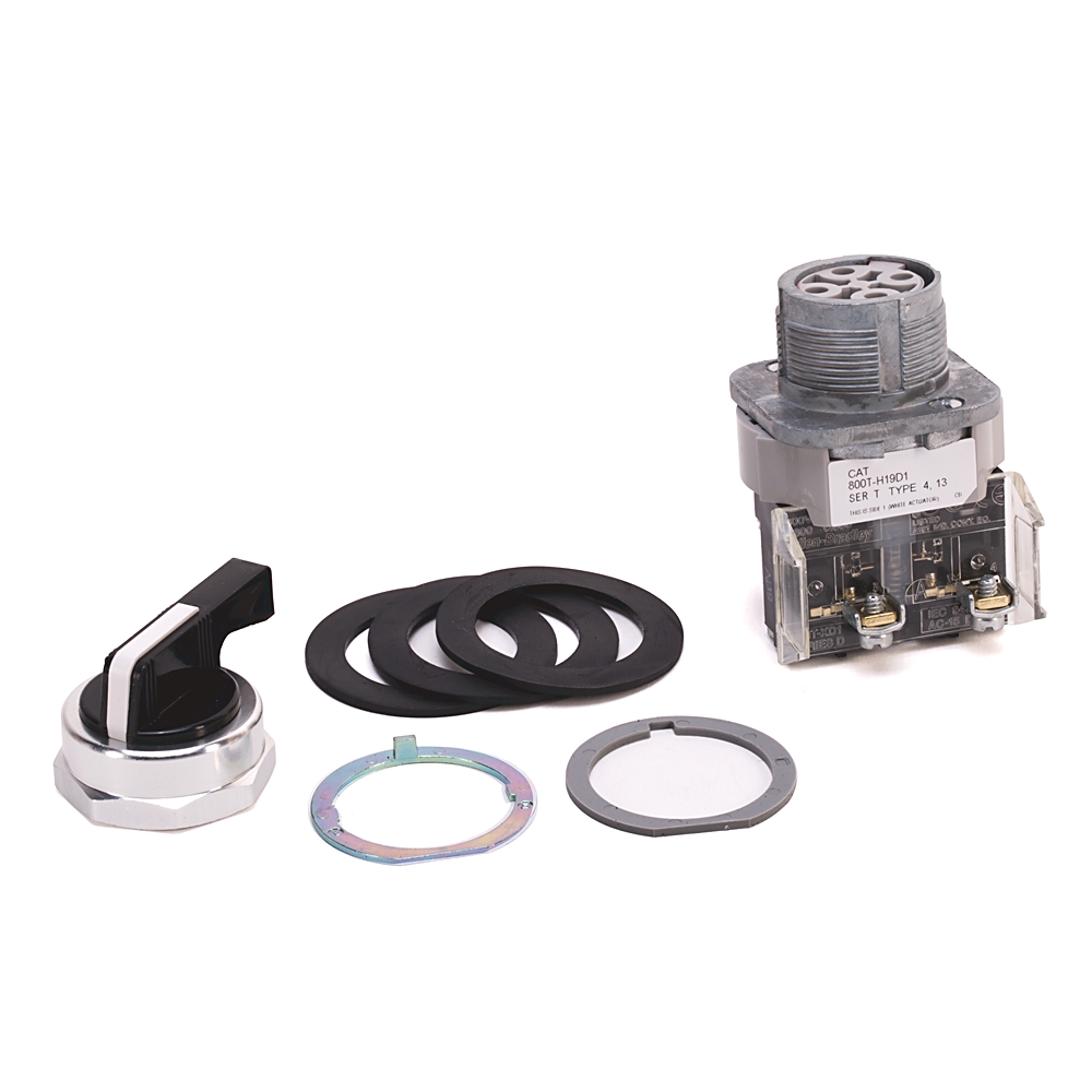 Product image for ABRA 800T-H19B SWITCH SELECTOR 30MM 2POSITION NON ILLUM WHITE KNOB LEVER SPRING RETURN FROM RIGHT NO GUARD 2NC 2NO