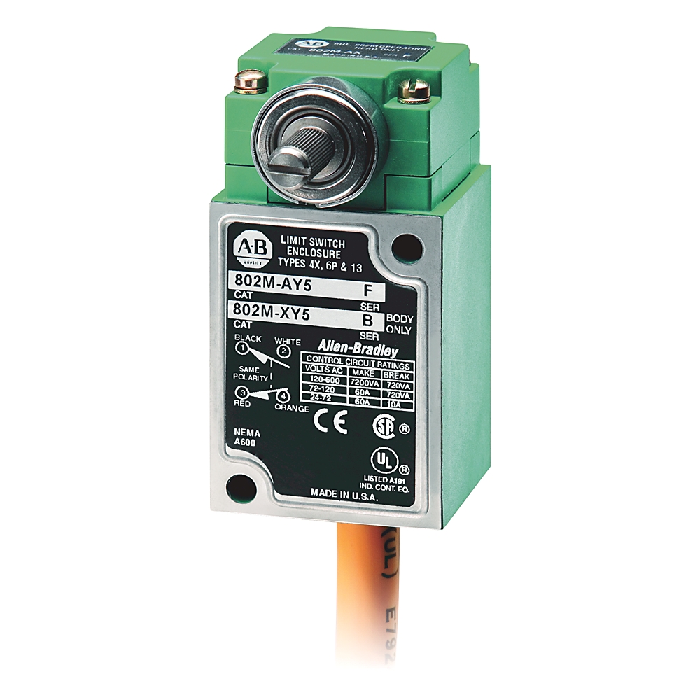 ABRA 802M-AY12 LIMIT SWITCH PRE-WIRED FACTORY SEALED COMPLETE SWITCH LEVER TYPE SPRING RETURN STANDARD OPERATING TORQUE 2-CIRCUIT CLOCKWISE AND COUNTERCLOCKWISE DIRECTIONS EXTENDED CABLE LENGTH 3.66M (12FT)