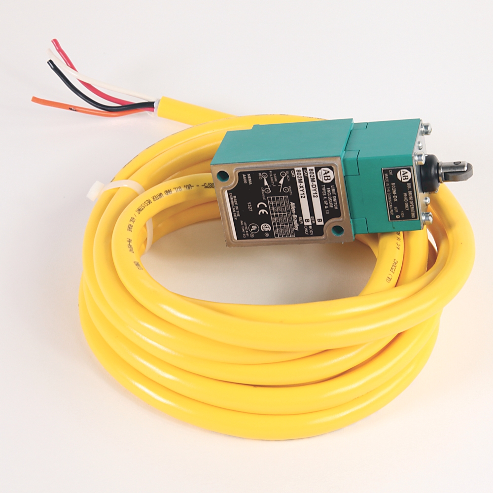 Product image for ABRA 802M-DY5 LIMIT SWITCH PRE-WIRED FACTORY SEALED COMPLETE SWITCH TOP PUSH ROLLER 2-CIRCUIT 1.52M (5FT) LENGTH STO CABLE