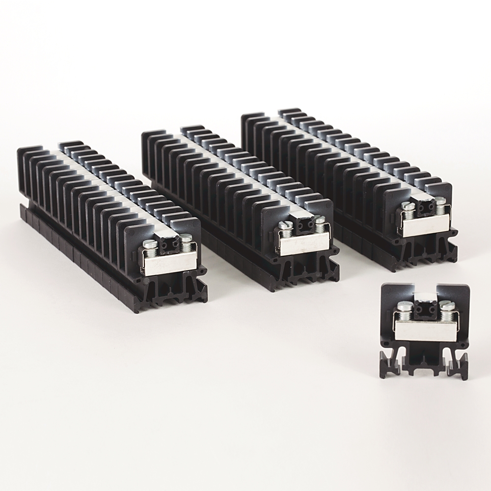 Product image for Block terminal screw large head pressure plate multi-rail mount 8-22AWG 55A 600V black