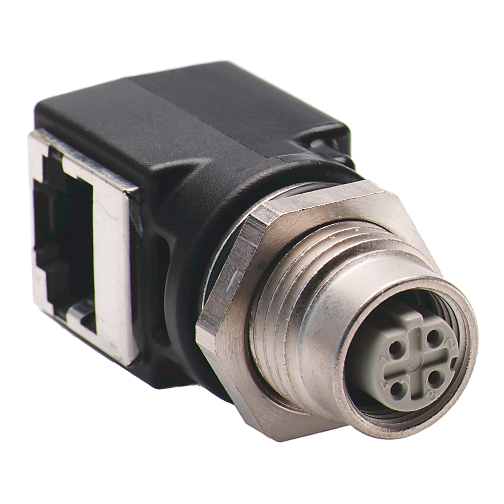 Product image for ABRA 1585A-DD4JD CONNECTOR 4PIN FEMALE M12 TO RJ45 FEMALE RECEPTACLE