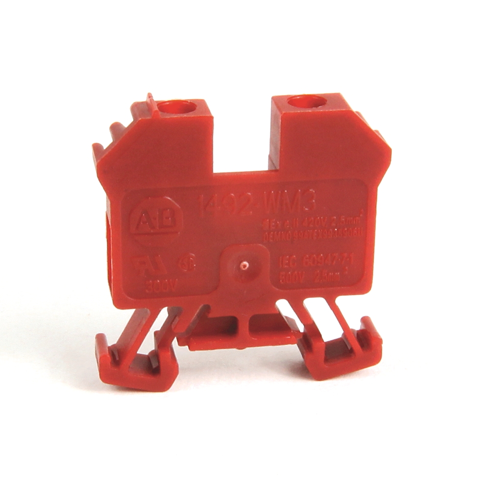 Product image for Block terminal mini 1-circuit screw 14-22AWG 15A 300V red