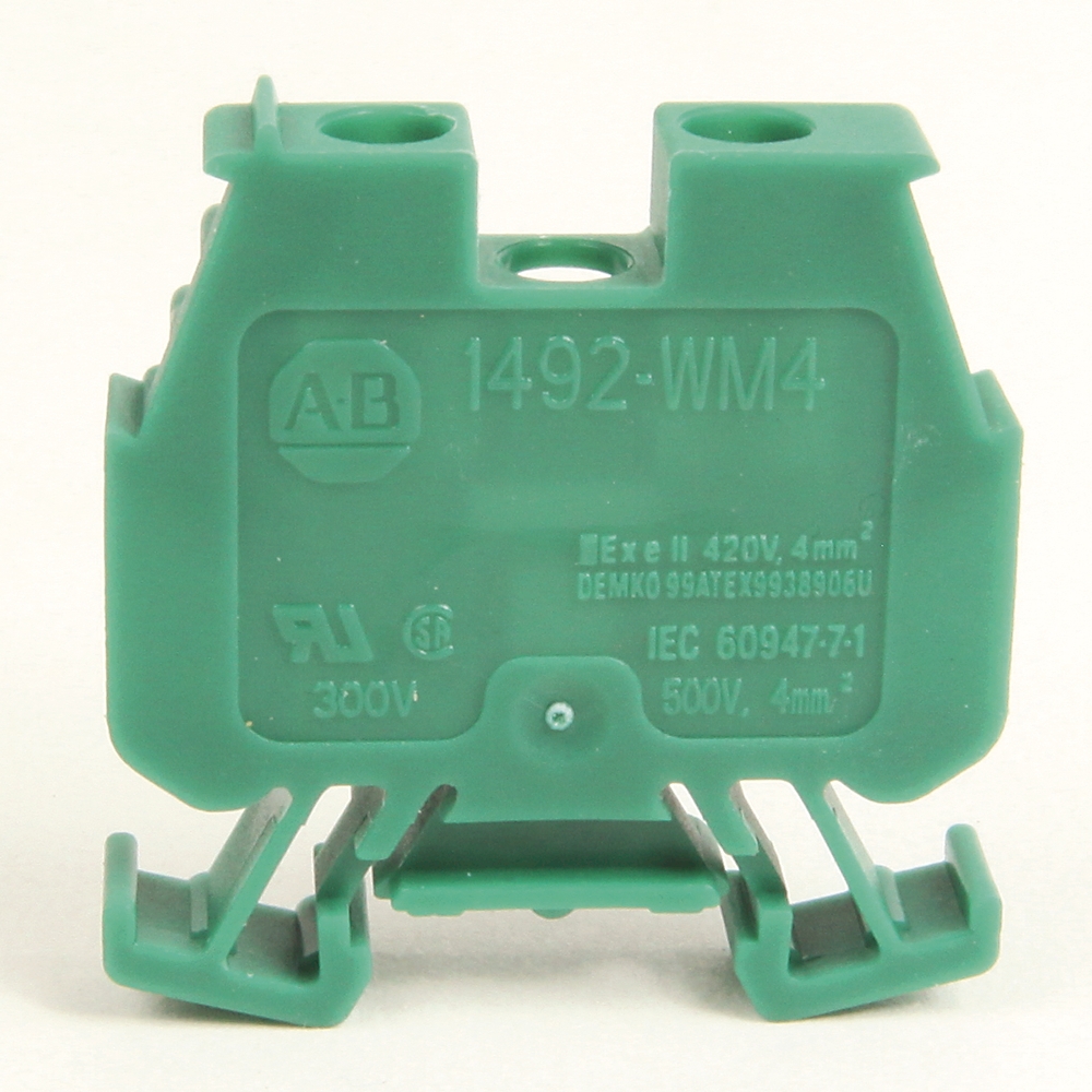 Product image for Block terminal mini 1-circuit screw 12-22AWG 20A 300V green