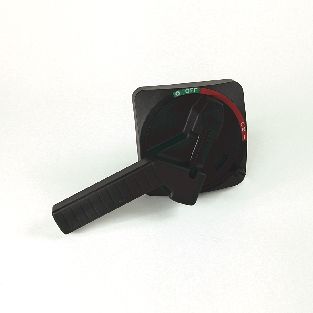 Product image for Handle 90..... rotated orientation with defeater black/grey IP42
