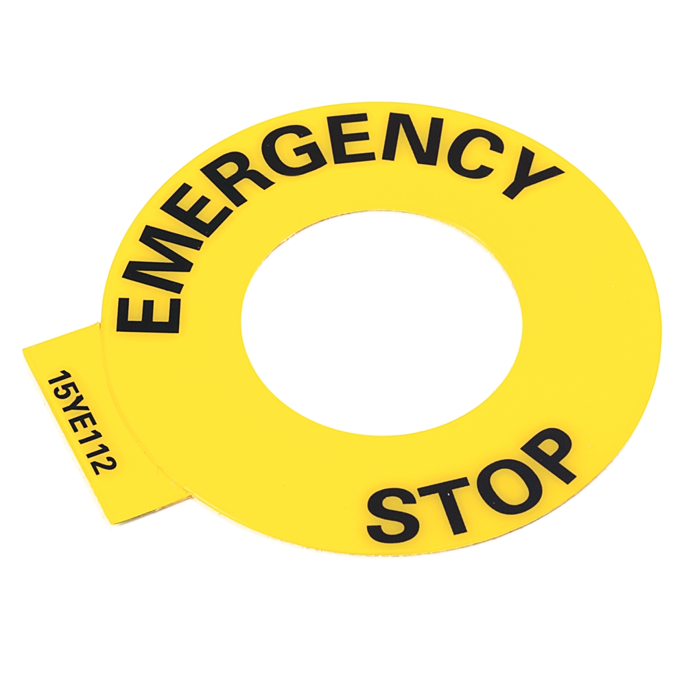 Product image for ABRA 800F-15YE112 NAMEPLATE LEGEND 60MM EMERGENCY STOP ROUND YELLOW