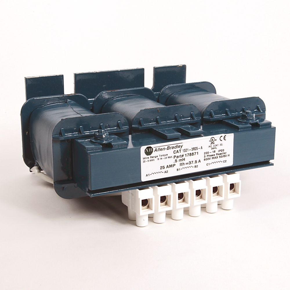 Product image for Reactor line open style terminal block 5-22AWG 3% 7.5HP 25A 240V 5.5kW